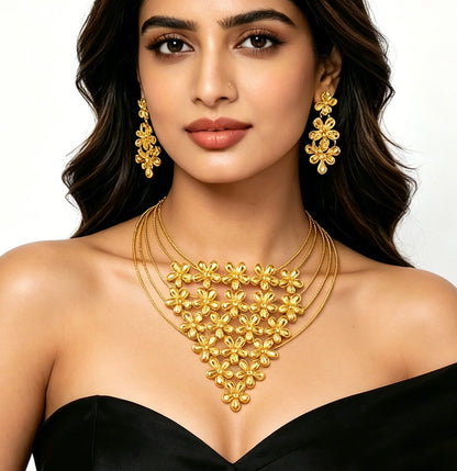 Fashion Silver Gold Color Hollow Shape Necklace Earrings Bracelet Ring Set for Women Exaggerated Design Jewelry Gift for Party