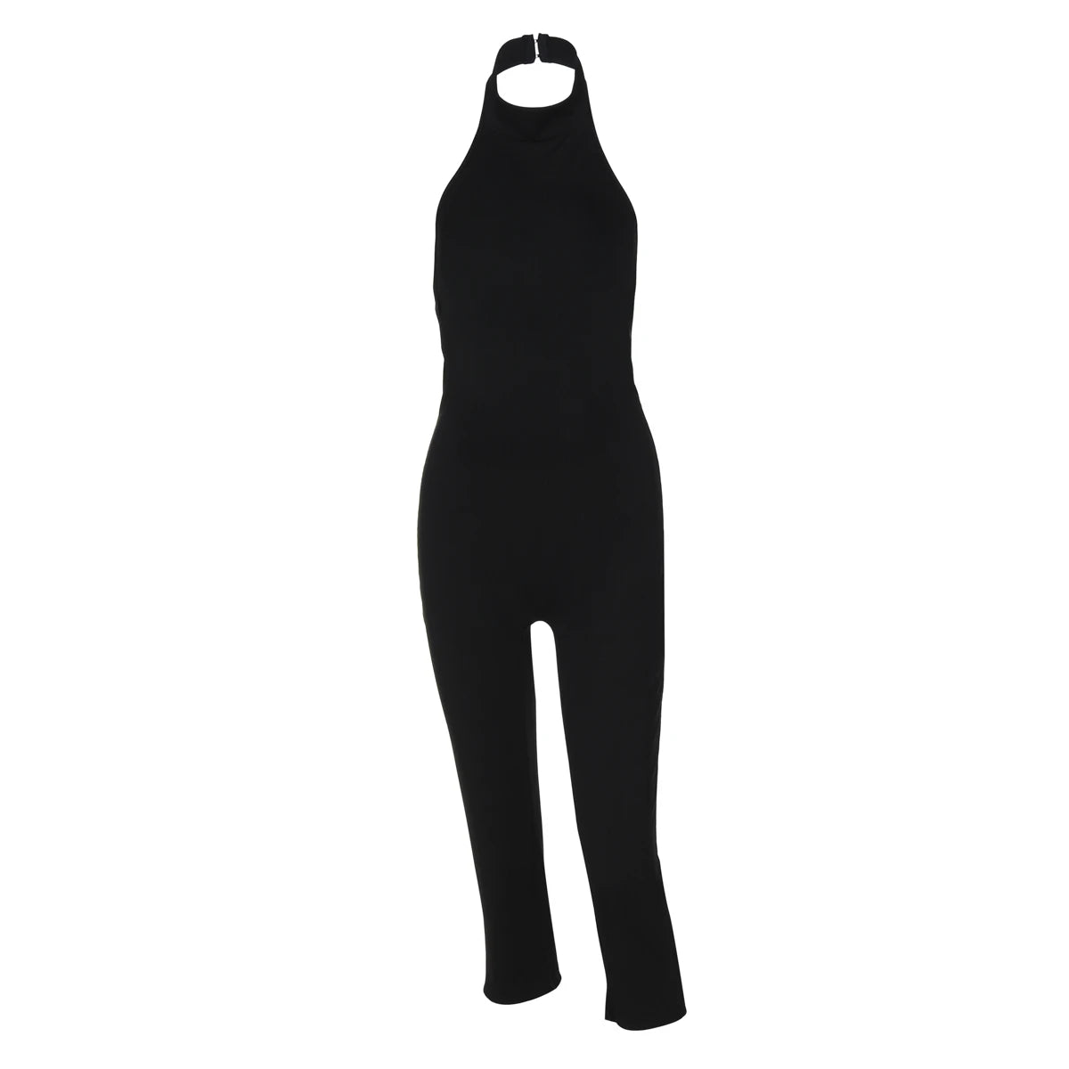 Hugcitar Ribbed Halter Backless Solid Button Sexy Bodycon Skinny Jumpsuit Summer Women Fashion Vacation Romper Streetwear Club