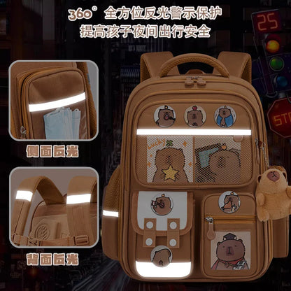 Capybara Children School Bags For Boys Girls Kids Alleviate Burden Protecting Spine Widen Straps School Backpack School Book Bag
