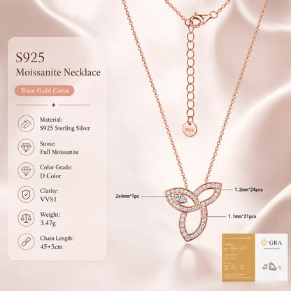 Moissanite Trefoil Knot Pendant Necklace S925 Sterling Silver Sparkling Collarbone Chain Gift GRA Certified