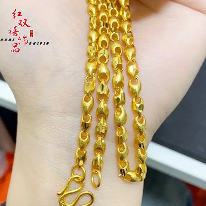 9999 24K real gold couple fashion wheat ear gold necklace, real gold men's and women's gold jewelry gold necklace