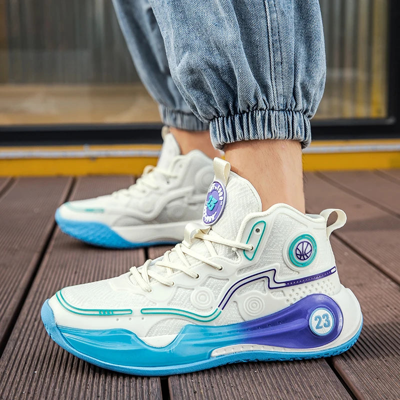 Unisex Basketball Shoes Thick Bottom Rebound Combat Training Sneakers Breathable Comfort Competition Basketball Boots for Men