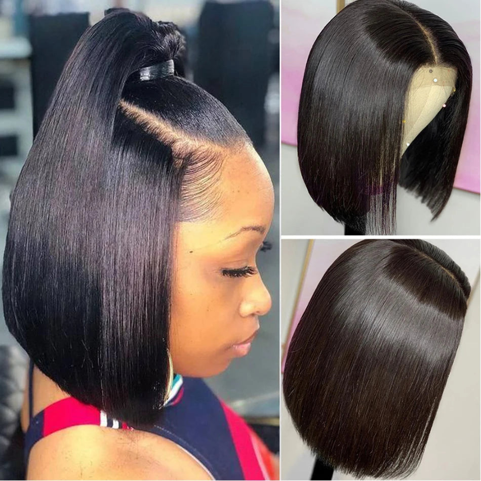 2026 new Bone Straight Short Bob Wigs Glueless Human Hair Wigs Transparent Lace Frontal Wig for Women Pre Plucked