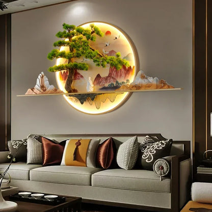 TINNY Modern LED Wall Picture Light Inside Creative Chinese Pine Landscape Mural Sconces Lamp for Home Living Bedroom Study