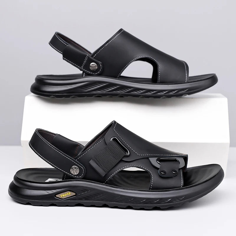 2026New Summer Mens Summer Outdoor Sandals 2-in-1 Beach Walking Shoe Genuine Leather Business Driving Shoe Flat Designer Sandals