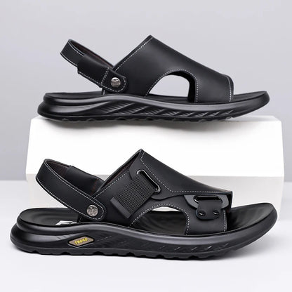 2026New Summer Mens Summer Outdoor Sandals 2-in-1 Beach Walking Shoe Genuine Leather Business Driving Shoe Flat Designer Sandals