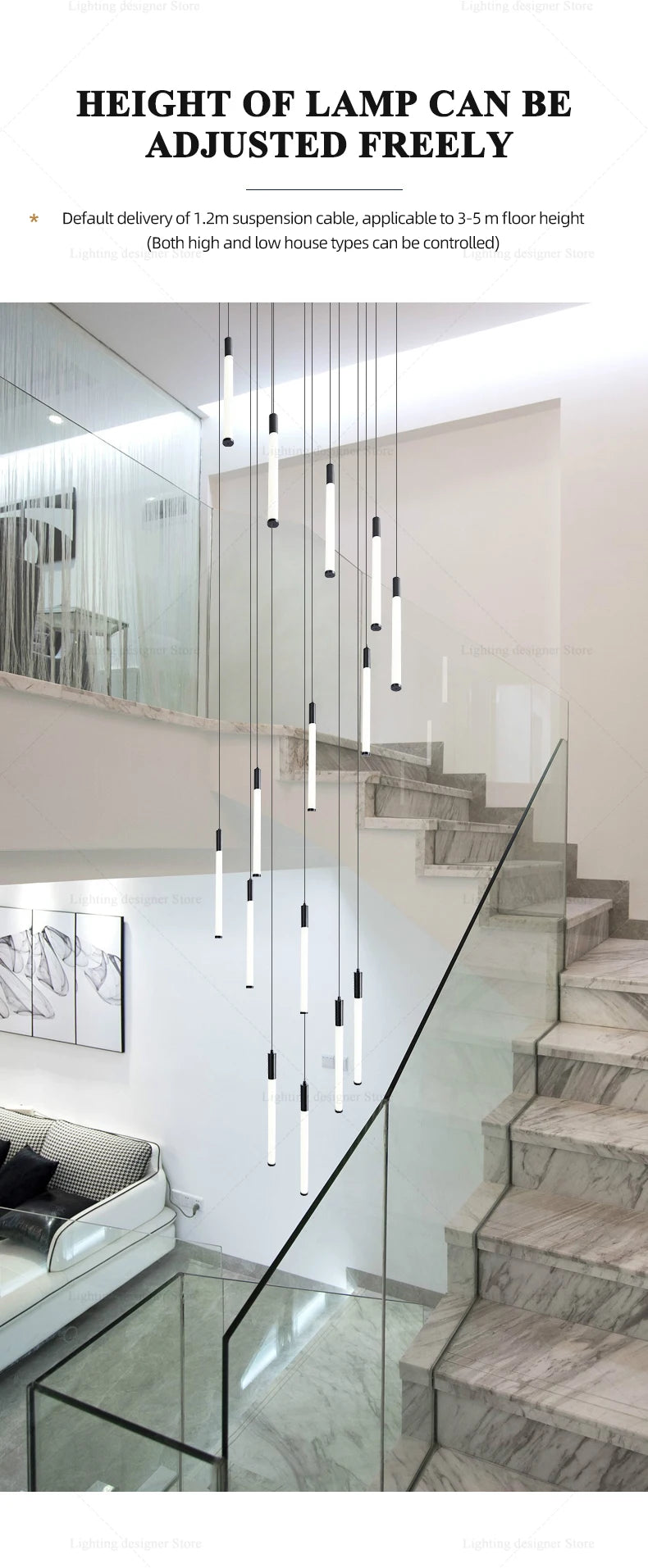 Modern Lighting Long Staircase Pendant Light Ceiling Chandelier hanging lights Stair Chandelier
