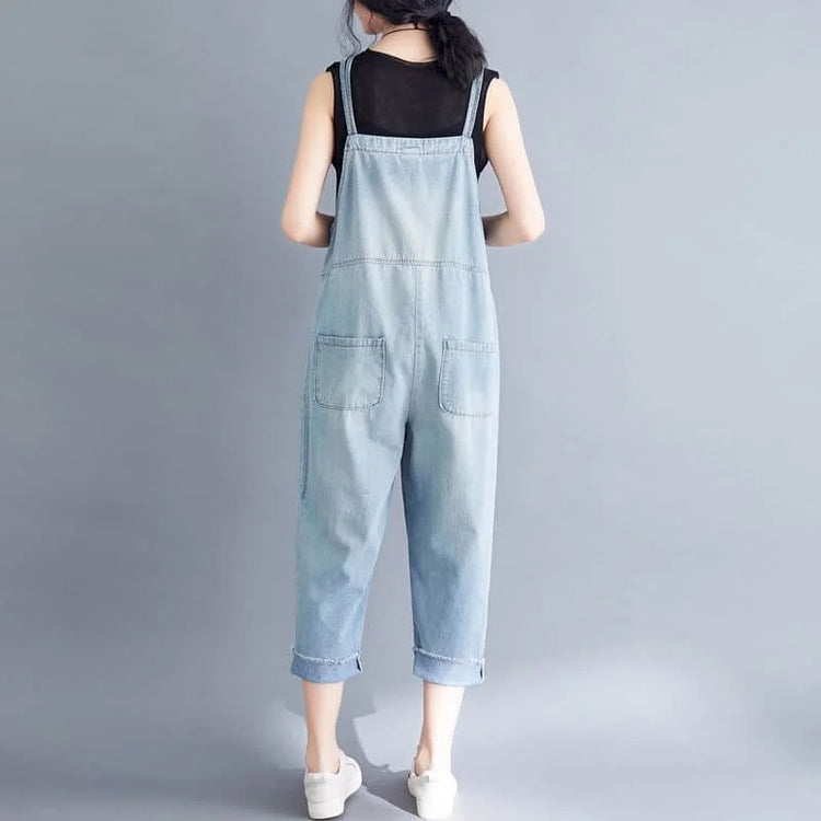 Denim Jumpsuits for Women Harajuku Sleeveless Straight Pants One Piece Outfits Women Capri Pants Loose Casual Vintage Playsuits