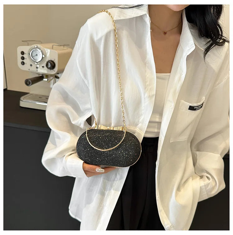 Luxury Sequined Hand-held Dinner Bag, Elegant Style Bag, High-end Chain Single-shoulder Crossbody Bag, Handbag for Wedding Party
