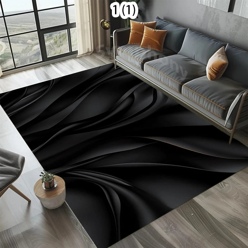 Black Series Carpets Live Room Floor Mat Home Decor Kids Room Play Carpet Table Chair Mat Easy To Clean Simple Pattern Rugs Gift