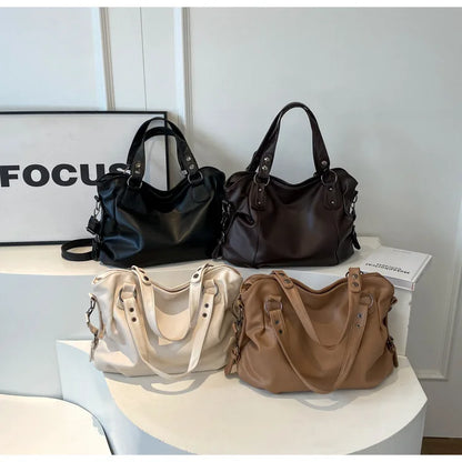 Ladies Large Capacity Brand Handbag Pu Leather Women's Retro Tote Bag Korean Fashion Shoulder Bag Winter White Zipper Handbag
