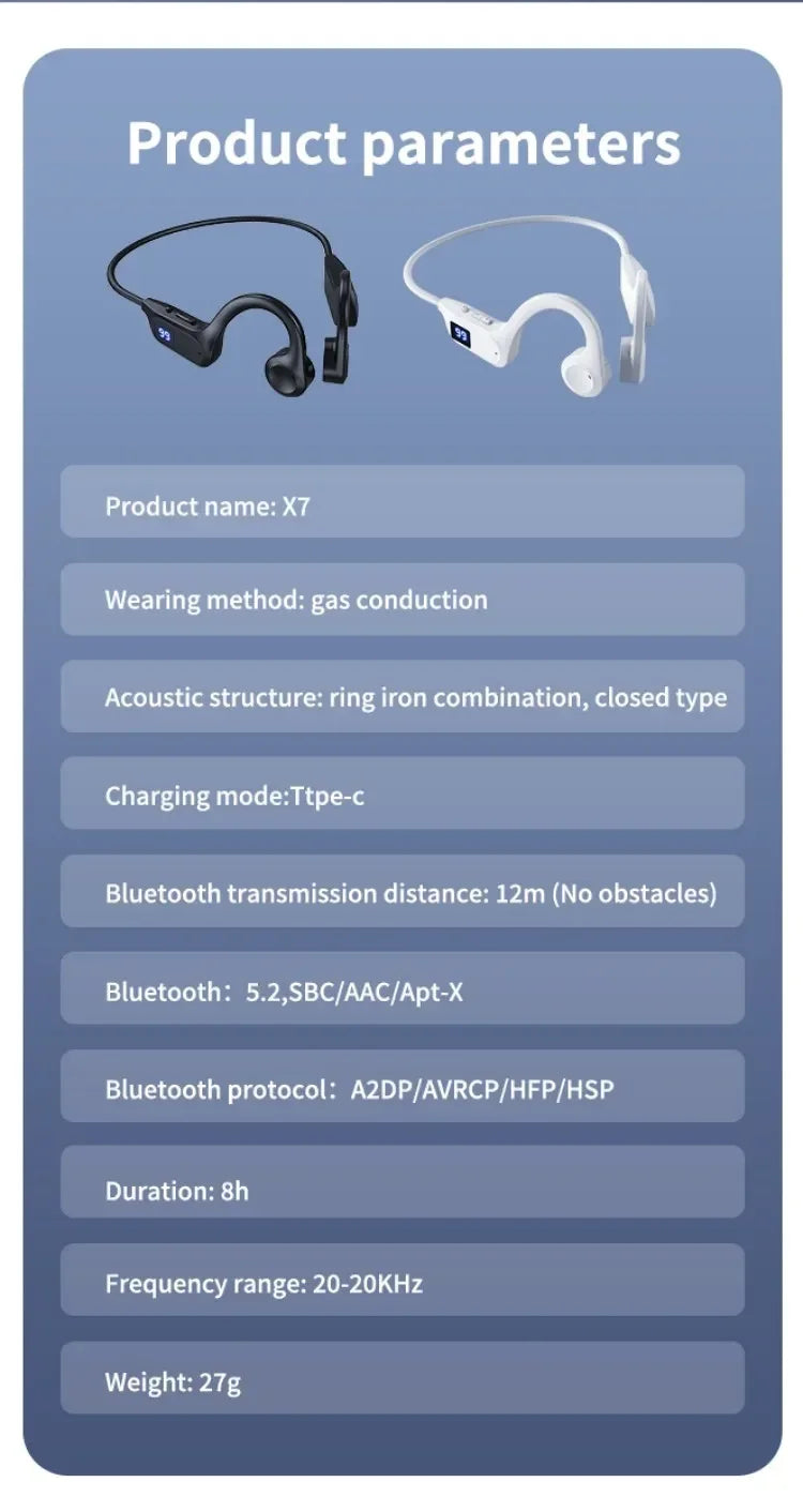 Original Bosete X7 Bone Conduction Wireless Headphones Bluetooth 5.3 Waterproof Ear Hook Sports Running Earphones With Mic