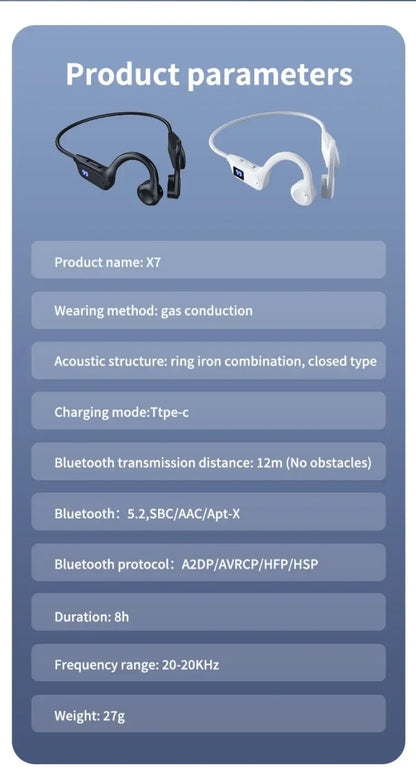 Original Bosete X7 Bone Conduction Wireless Headphones Bluetooth 5.3 Waterproof Ear Hook Sports Running Earphones With Mic