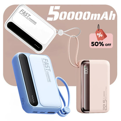 50000mAh Large Capacity Solar Power Bank 4 In1 Built in Cables Intelligent Digital Display Laser Light For Samsung Apple