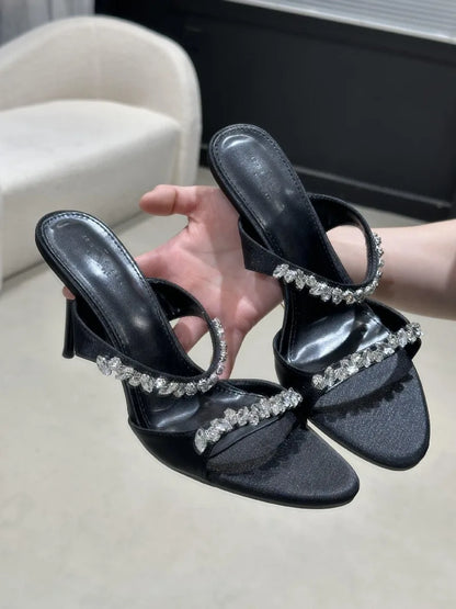 Summer New Women Shoes Luxury Rhinestone High Heeled Sandals for Woman Elegant French Casual Shoe Designer Shoes Sandalias Mujer