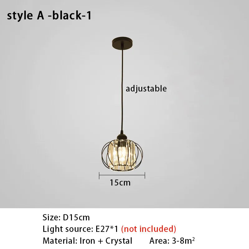Crystal LED Pendant Lights For Dining Room Living Room Nordic Black Iron Shade 1/3 Lights Kitchen Decor Hanging Ceiling Lamp