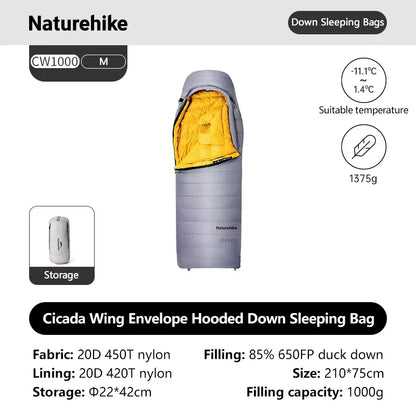 Naturehike CW400 CW700 Sleeping Bag Lightweight Duck Down Winter Thick Warm Ultralight Outdoor Hiking Camping Travel Equipment