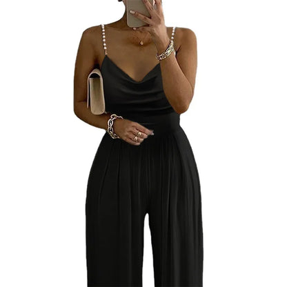 Wedding Guest Dressy Jumpsuit for Women Spaghetti Straps Evening Cocktail Party Formal Elegant Wide Leg Rompers