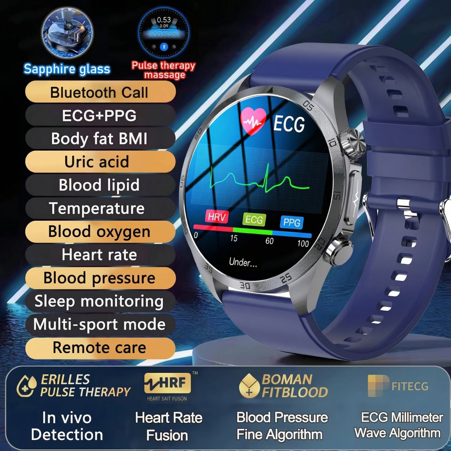 2026 New Medical Grade ECG Smart Watch Laser Treatment Accurate Measurement Blood Lipid Blood Oxygen BMI Sport Health Smartwatch