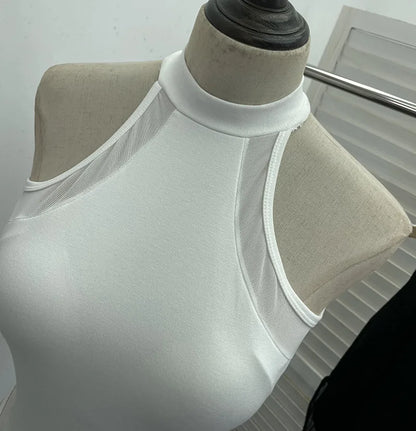 ISAROSE Summer Sexy Bodysuit for Women Stretch Braless Solid Color Back Zipper Sleeveless Basic Design Slim Halter Jumpsuit