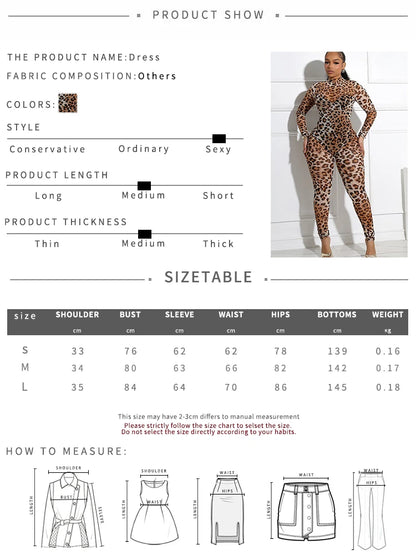 Nibber See Through Leopard Print Jumpsuit Women Sexy midnight full sleeve Hipster Fit Street Clubwear Party Workout Overalls