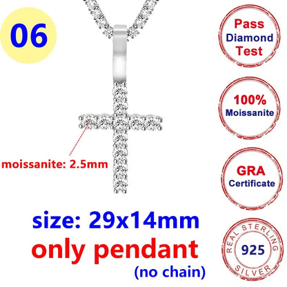 12 Styles Full Moissanite Diamond D Color Cross Pendant S925 Sterling Sliver White Gold Moissanite Pendant for Women Men