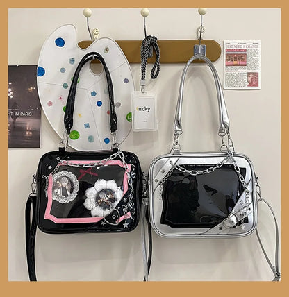 New Arrival Subculture Spicy Cool Girls Shoulder Bags Fashion Gothic Style PU Leather Ita Bags Pin Display Ita Crossbody Purse
