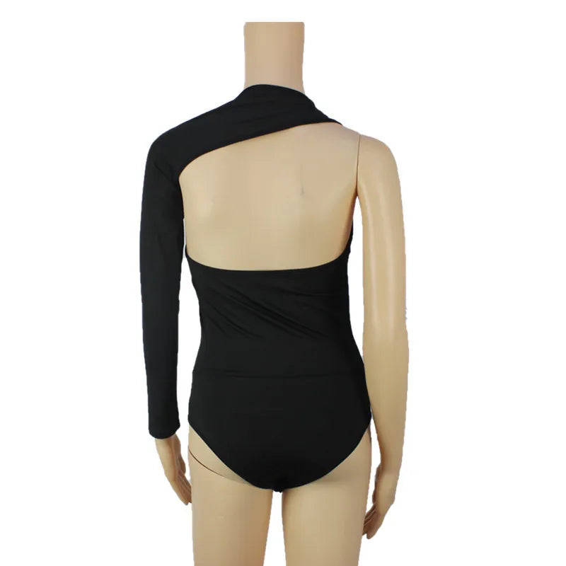 Sexy one shoulder tight jumpsuit with European and American street style commuting milk silk base shirt