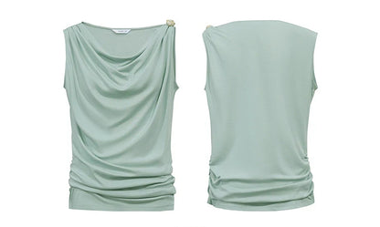 Amii Cowl Neck Women's Tank Top 2026 Summer New Stretch Knit Sleeveless Camisole Loose Casual Holiday Vest For Women 12622062