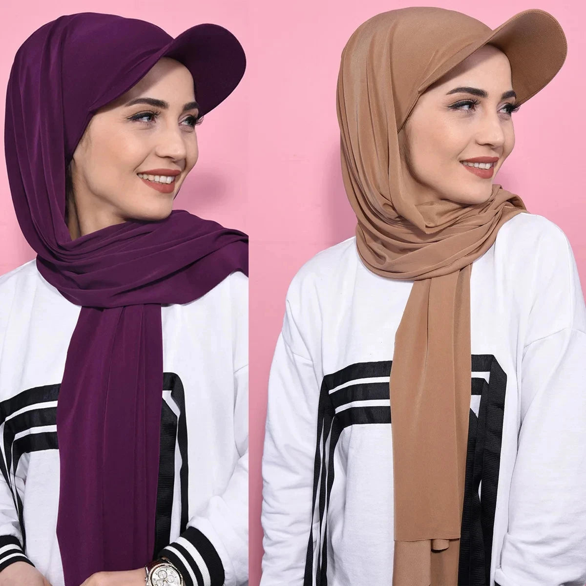 Trendy Musilm Women Jersey Hijab with Base Ball Cap Summer Sports Cap Ready To Wear Instant Jersey Sport HIjabs