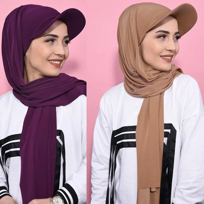 Trendy Musilm Women Jersey Hijab with Base Ball Cap Summer Sports Cap Ready To Wear Instant Jersey Sport HIjabs