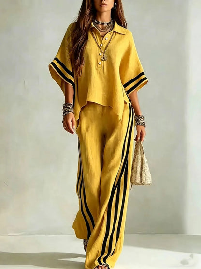 2026 New Autumn Summer Women's Short-sleeved Shirts And Loose Trousers Two-piece Suit Casual Simple White Suits Women Clothing