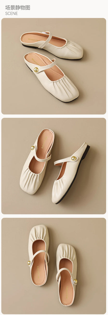 Women Closed Toe Mule Slippers Outdoor Wear Summer Silver One Strap Flat Beach Sandals Elegant Casual Daily Fashion Footwear