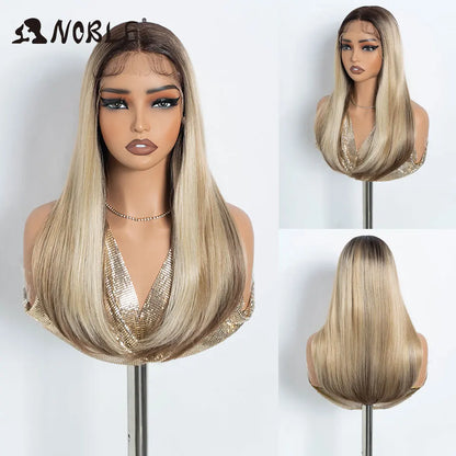 Noble Synthetic Lace Front Wig 22 Inch Straight Baby Hair Bob Wig Platinum Blonde Lace Front Wig Cosplay Glueless Wigs For Women