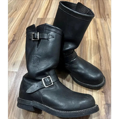 Dark Brown Suede Work Boots Men's and Women's Engineer Ort Shoes American Retro Moto Boots Faded Mid-Calf Shoes Motocross Boots