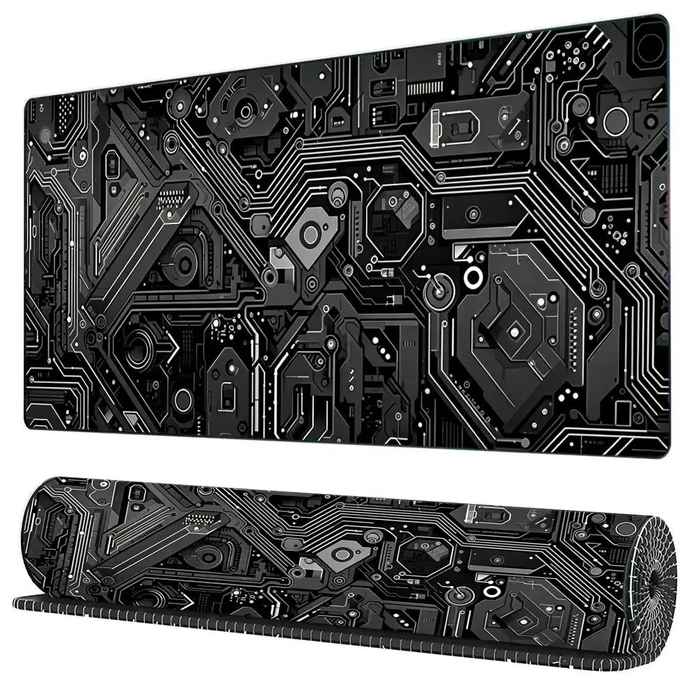 Black Circuit Print XXL 90x40 Gaming Mousepad Desk Mat Anti-slip Rubber Base Stitched Edge for Gamers Office Home Daily Use