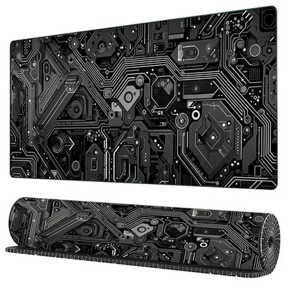 Black Circuit Print XXL 90x40 Gaming Mousepad Desk Mat Anti-slip Rubber Base Stitched Edge for Gamers Office Home Daily Use