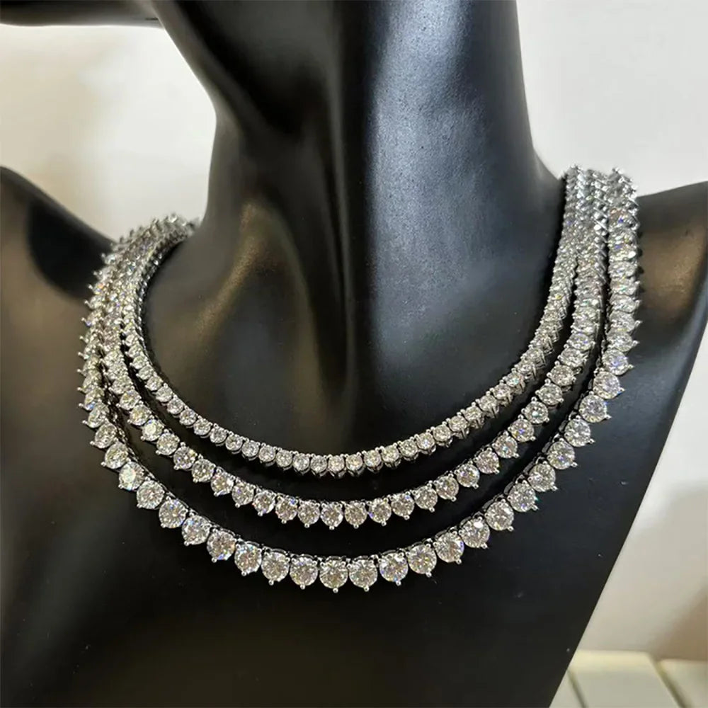 Serenity 3 Claw D Color Moissanite Tennis Necklace for Women Men 100% S925 Sterling Silver Lab Diamond Luxury Neck Chain Jewelry