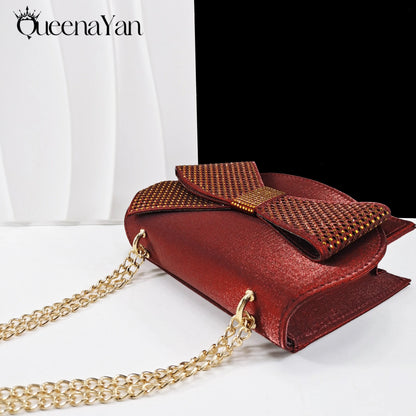 Queena Yan Sky Blue Color Peep Toe High Women Heels Shoes and Bags for Women Rhinestone Evening Party Elegant Luxury Handbag