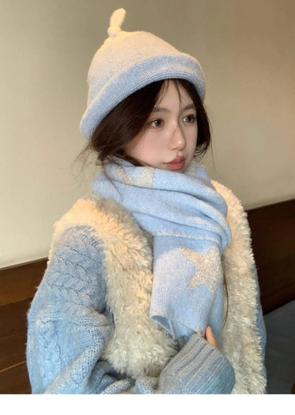 Women's Scarves Korean Star Sweet Kawaii Thickened Warm High Quality Shawl For Girl Versatile Cute Preppy Style Scarf Winter