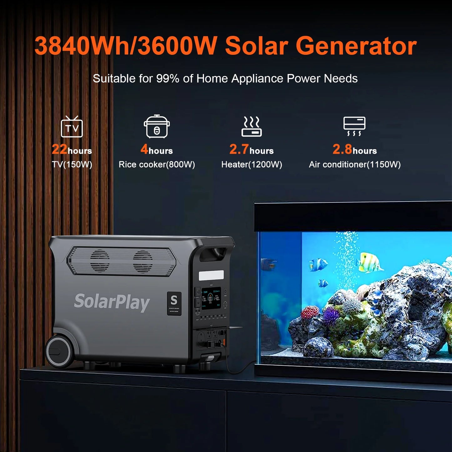 3840Wh 3600W Portable Power Station Solar Generator with Foldable Cart