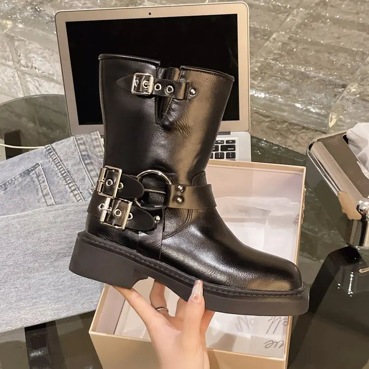 Women's Ankle Boots Autumn Work Fashion Elegant Punk New in Black Luxury Low Heel Round Toe Leather Dropshipping Center Footwear