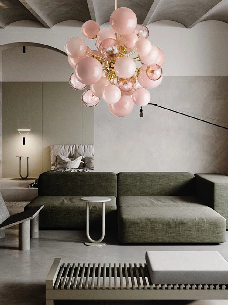 Dreamy Pink Glass Bubble Pendant Lights LED Home Decor Ceiling Lamp Indoor Hanging Lighting Fixture for Living Room