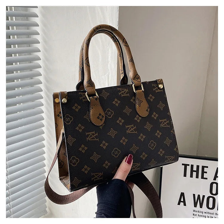 Elegant Retro Women's Tote Bag Single Shoulder Crossbody Bag Floral Print Ladies Handbag Luxury Texture Commuter Messenger Bag