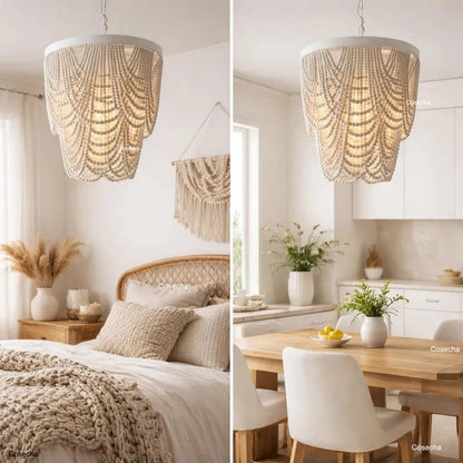 Black French Country Chandelier Large Hanging Lights Dia60 H65cm Living Room Boho Wood Bead Chandelier For Bedroom Dining Room