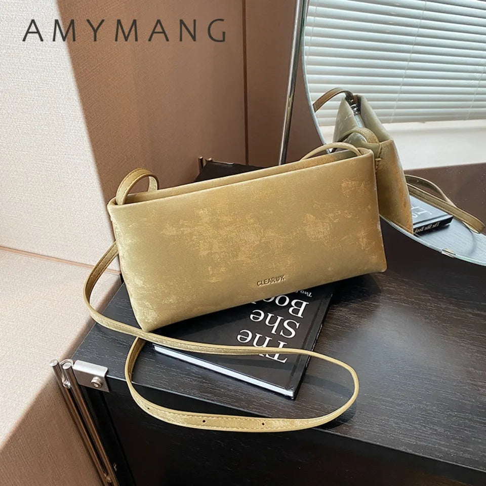AMYMANG Women Small PU Leather Design Square Underarm Shoulder Bag 2026 New Trendy Crossbody Bag Female Handbags and Purses