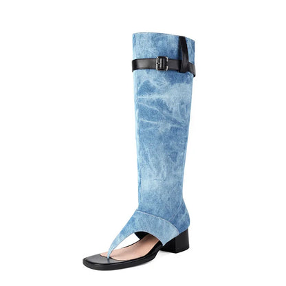 New Fashion sandalias femininas Clip Toe Chunky Heels High Top Sandals Women Knee High Boot Summer Shoes Lady Flip Flops WSH5264