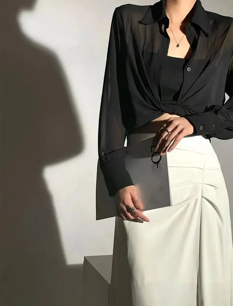 SMVP Chiffon Blouse for Women 2025 New Summer Sheer Mesh Long Sleeve Sun Protection Shirts Korean Fashion Office Lady Shirt Tops