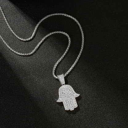 Rrjzz Full Moissanite Hip Hop Iced Out Thick 3mm Round Box Chain Palm Pendant Mens Necklace Street Style Party Fine Jewelry Gift