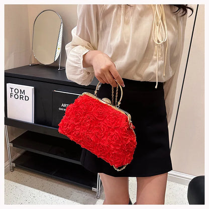 Luxury Satin Floral Bride Party Evening Clutch Bag Women Wedding Purses and Handbags Small Shoulder Chain Bag Designer Bag